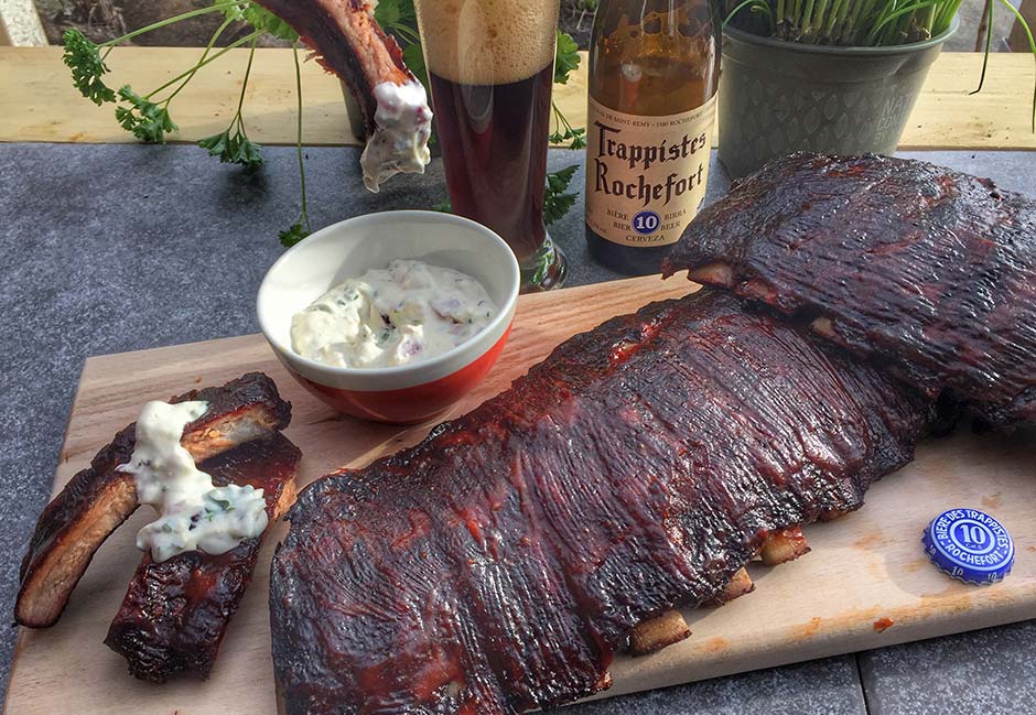 Iberico spareribs met een tuinkruiden knoflook dip van Grillfun