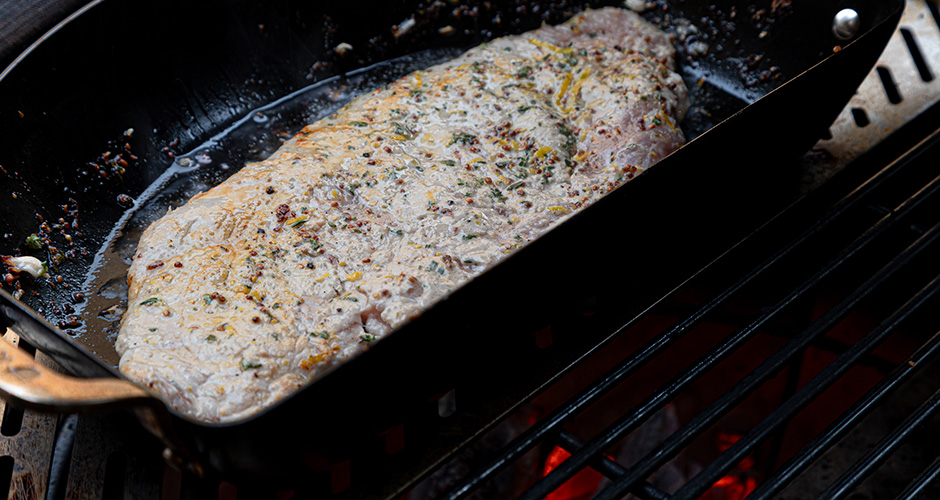 einde mosterd schnitzel met gegrilde groenten bbq marc devleesboerderij