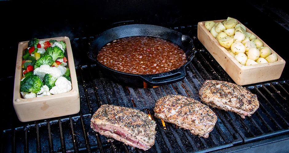 einde gegrilde eendenborst met kersenportsaus bbq marc devleesboerderij